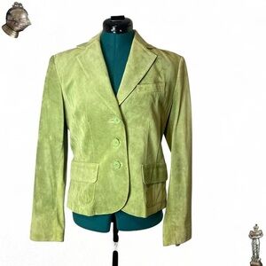 Vintage 2000s Valerie Stevens Green genuine suede leather blazer jacket